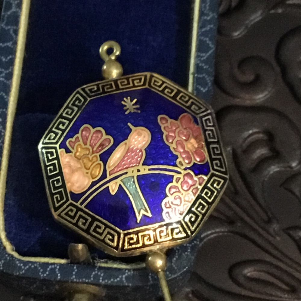 Greek Key Bird Enamel Octagon Hat Pin-Vintage